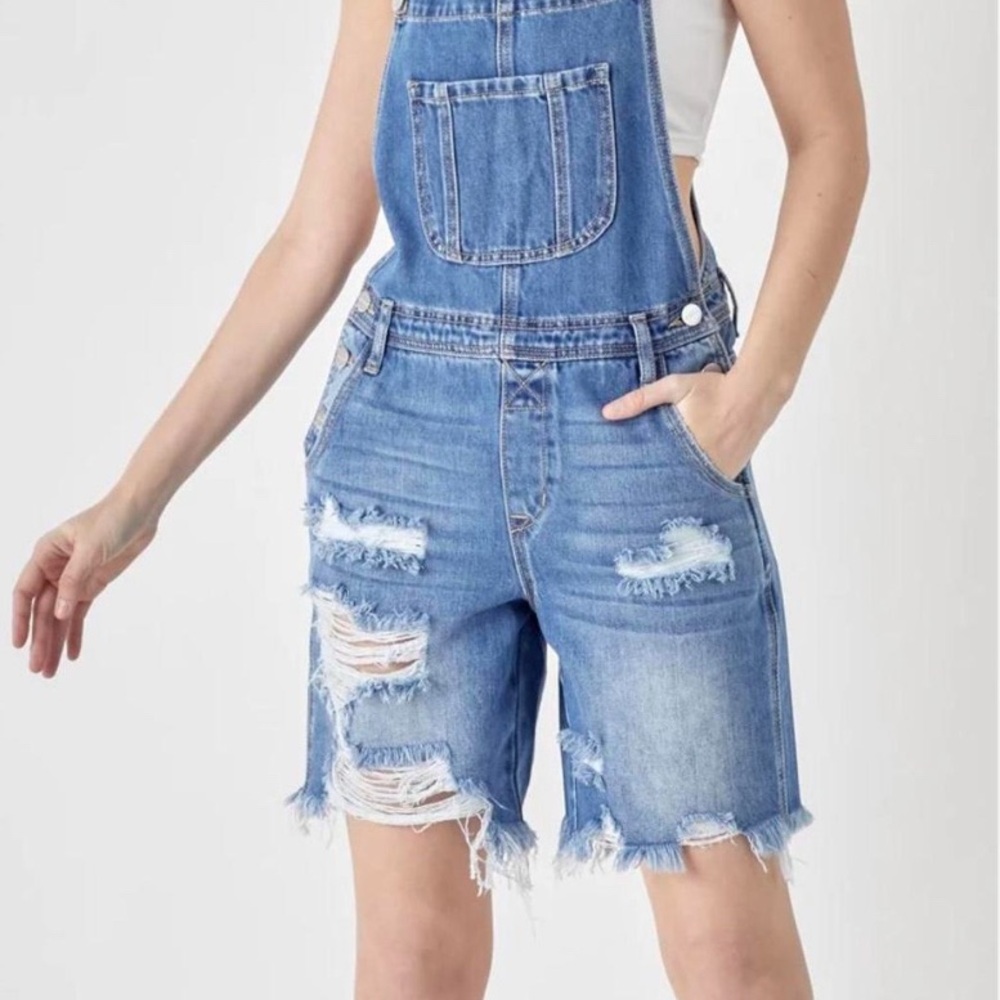 Denim Distressed Overalls shorts